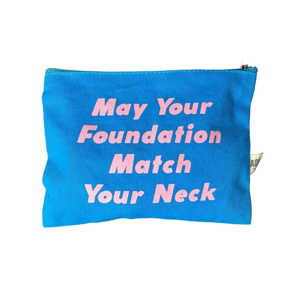 5/$25 😻 Blue Cosmetic Bag with Pink Text